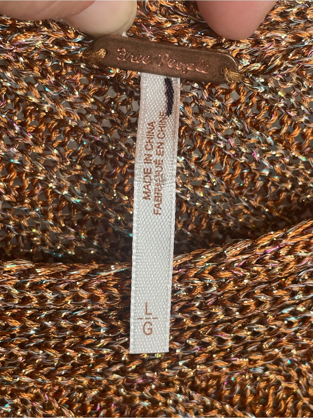 Free People Logan Metallic Knit Asymmetrical Sweater Holiday in Copper/Brown L - Picture 12 of 15